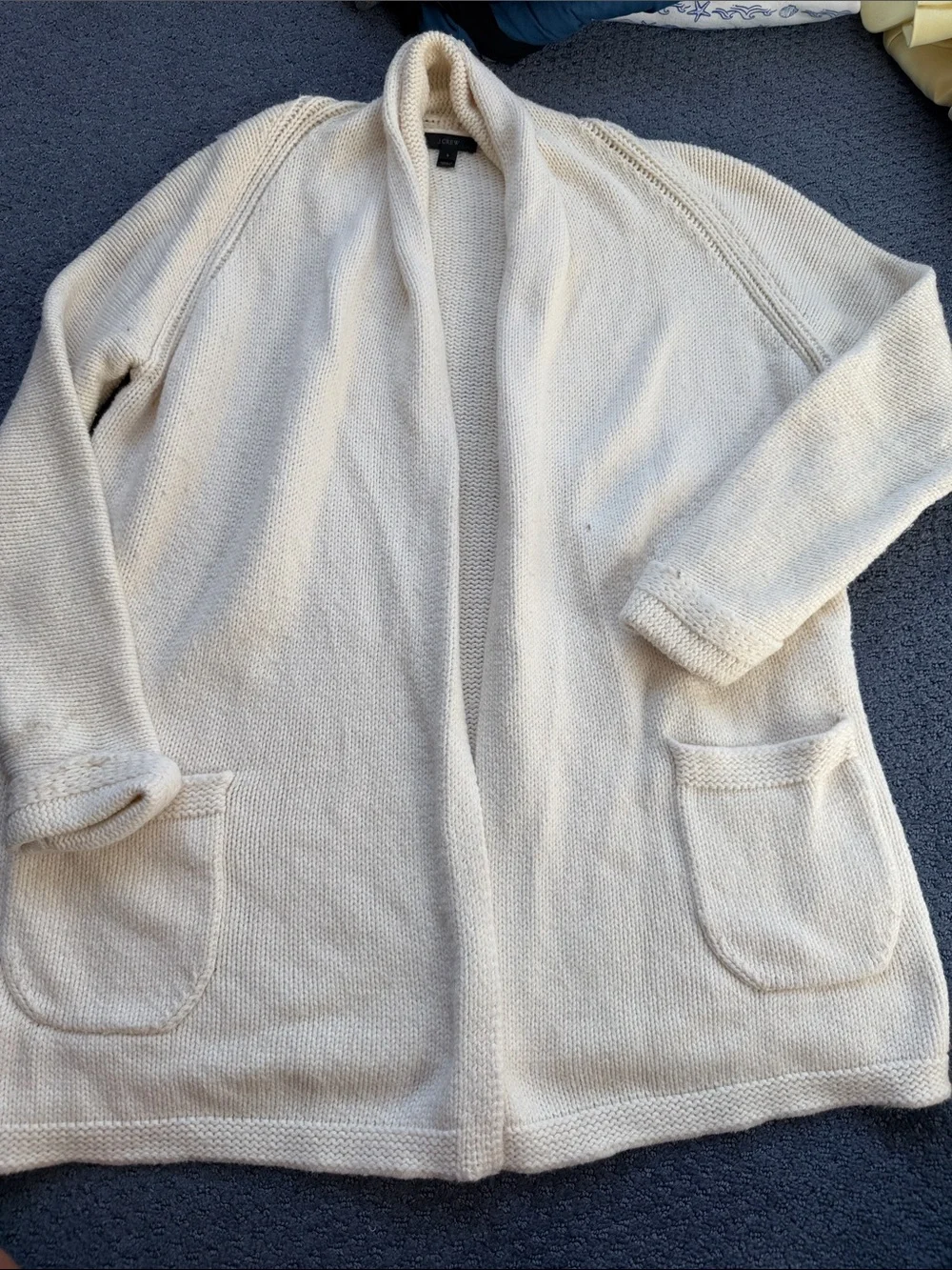 J. Crew Cream Open-Front Knit Cardigan